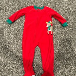 Red and Green Kids One Piece with Reindeer Design